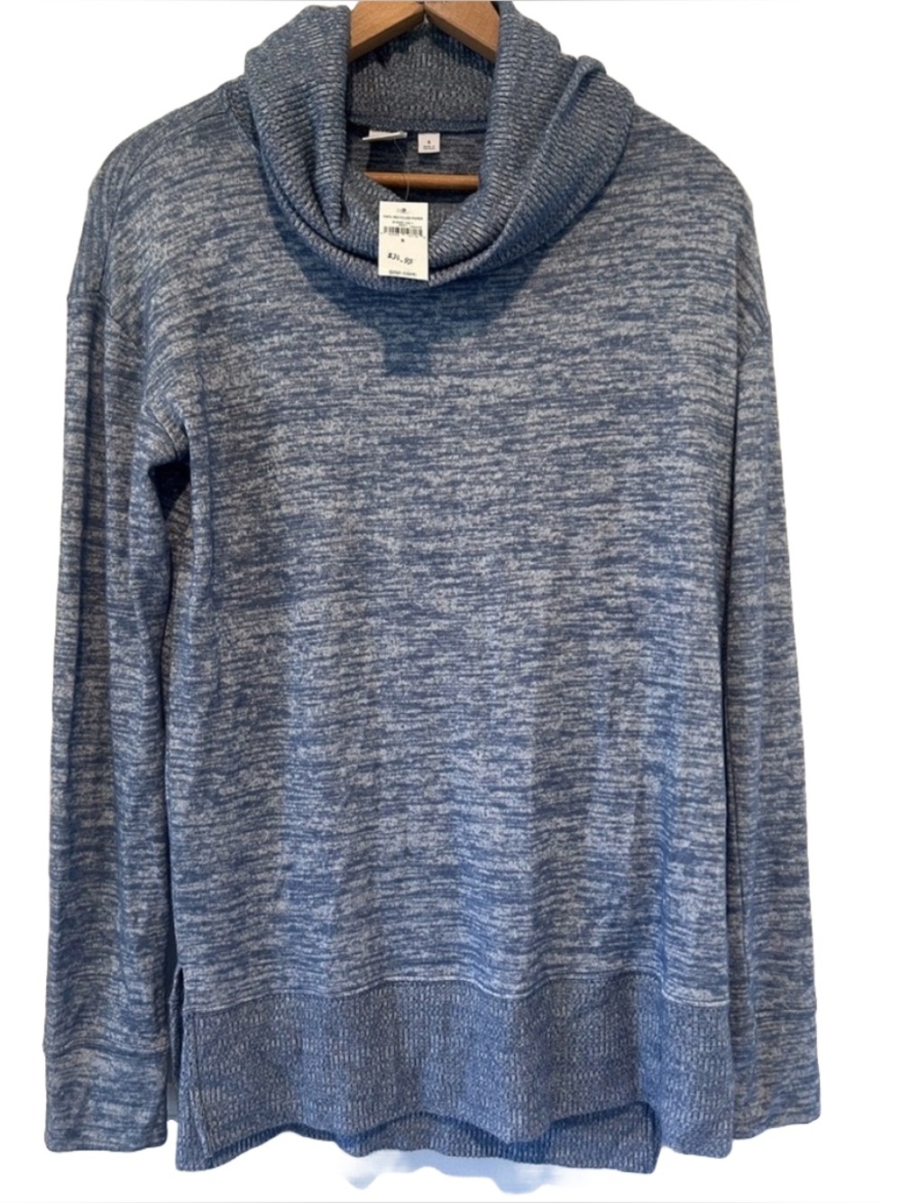 NWT Gap Women’s Sz Small Gray Cowl Neck Marled Knit Tunic Sweater Split Hem